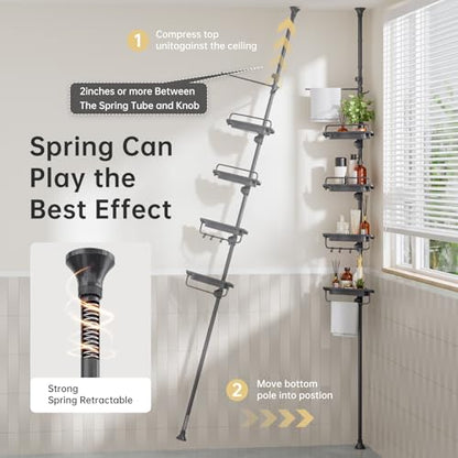 Sturdy Shower Caddy - 4 Tier Adjustable Organizer, Rustproof Stainless Steel, 32-122 Inch - color: Grey
