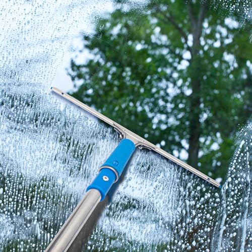 Window Squeegee with Scrubber for Home and Outdoor Glasses Cleaning, 6 Ft Long Handle 2 in 1 Professional Window Washing Kit with Replacement Rubber Blade, Car Windshield Cleaner Tool - size: 6 Ft