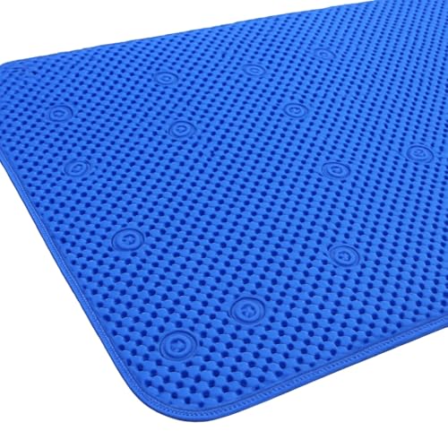 Bathtub and Shower Soft Waffle Cushioned Texture Spa Bathroom Shower and Bath Mat Non Slip 27.5" x 16" with Suction Cups and Drain Holes (Blue) - color: Blue