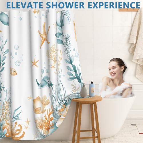 Hook-Free Ocean Shower Curtain with Translucent Top Window, Shower Curtain with Snap in Liner and Weighed Hem, Waterproof Bathroom Shower Curtains, Ocean Themed Bathroom Decor, 71x74 Inch - color: Enchanted Undersea