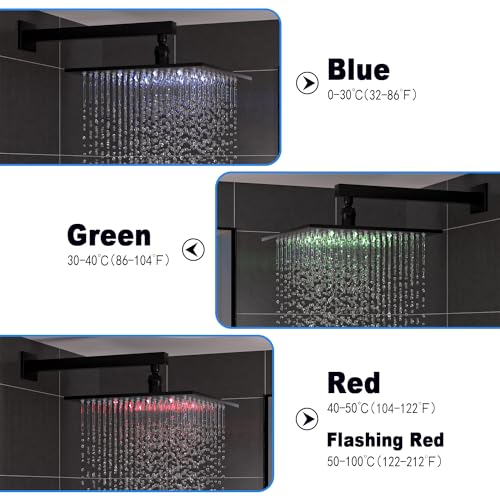 Enga Thermostatic Shower System with Body Jets (Use All Functions At A Time), Ceiling Mounted 12 Inch LED Rain Shower with 6 Body Spray Jets and Handheld Shower Faucet Set, Matte Black - color: Black, style: Ceiling Mount-6 Jets