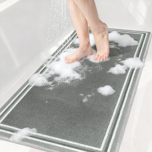 Non Slip Shower Bathtub Mat:36x16 Inch Bathtub Mat Non Slip with Drain, Soft Loofah Shower Mats for Inside Shower, Anti Slip Shower Mat - color: Dark Gray, size: 36" x 16" (Rectangular)