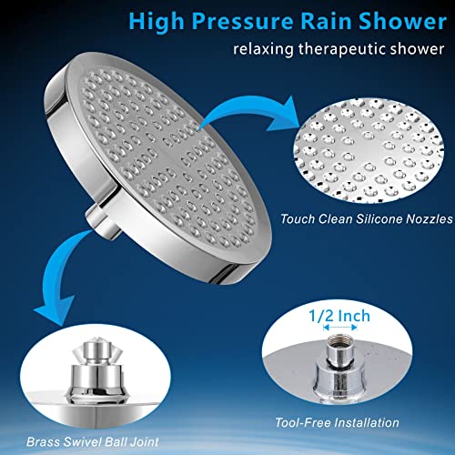 High Pressure Rain Shower Head with Arm - High Flow Rainfall Showerhead - Luxury Modern Look - Pressure Boosting (6" Shower Head with 6" Arm, Chrome) - color: Luxury Polished Chrome