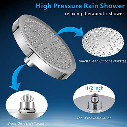 High Pressure Rain Shower Head with Arm - High Flow Rainfall Showerhead - Luxury Modern Look - Pressure Boosting (6" Shower Head with 6" Arm, Chrome) - color: Luxury Polished Chrome