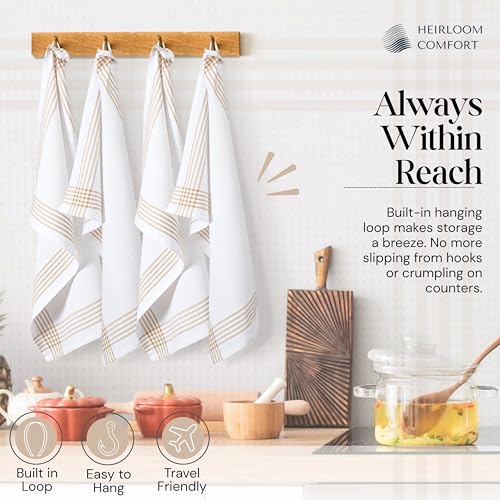 Beige and White Waffle Kitchen Towels 5 Pack, 100% Cotton, 16x26 Inch, Ultra Absorbent, Fast Dry Dish Towels, Reusable Dishcloths for Drying, Cleaning, Kitchen Use - color: Beige, White, style: 5 Pack