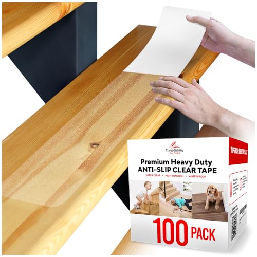 ThreadNanny Indoor and Outdoor Stair Treads - Stair Treads for Wooden Steps, Concrete Steps Etc. (Works on All Surfaces & Weather), Non Slip Durable & Waterproof Anti Slip Tape (100 Pack, Clear) - size: Clear, style: 100 Pack