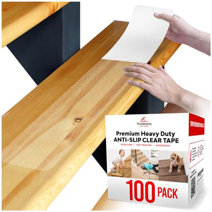 ThreadNanny Indoor and Outdoor Stair Treads - Stair Treads for Wooden Steps, Concrete Steps Etc. (Works on All Surfaces & Weather), Non Slip Durable & Waterproof Anti Slip Tape (100 Pack, Clear) - size: Clear, style: 100 Pack