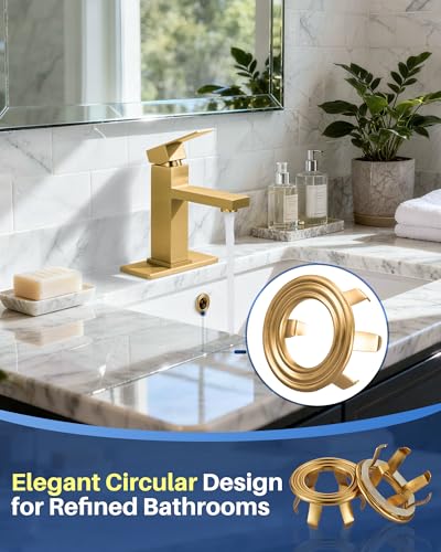Sink Overflow Ring Brushed Gold: 2 Pack Solid Brass Bathroom Sink Overflow Trim Cover, Hole Insert Caps Replacement for Bathroom Kitchen Vanity Basin - color: Brushed Gold