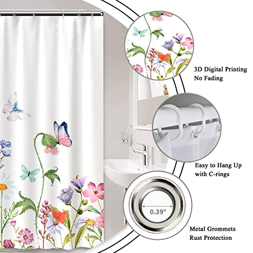 AWERT Butterfly Wildflowers Small Half Size Stall Shower Curtain with Hooks Shower Stall Curtain for Bathroom/RV and Camper 48 x 72 - color: Butterfly, size: 48"W x 72"L (Pack of 1)