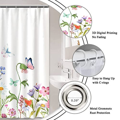 AWERT Butterfly Wildflowers Small Half Size Stall Shower Curtain with Hooks Shower Stall Curtain for Bathroom/RV and Camper 48 x 72 - color: Butterfly, size: 48"W x 72"L (Pack of 1)