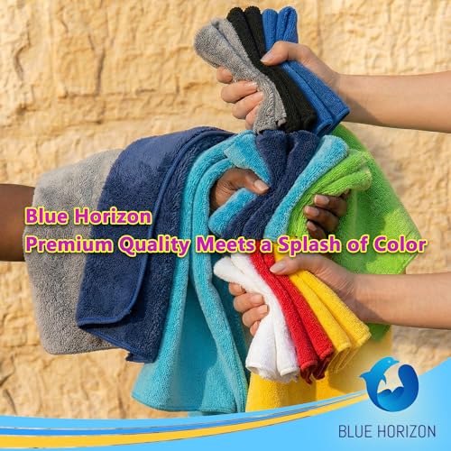Blue Horizon Black Microfiber Cleaning Towels, 24-Pack Dual-Sided Ultra Soft Plush Washcloth, All Purpose Premium Microfiber Detailing Cleaning Cloths Shop Towels (16" x 16", Black) - color: Black