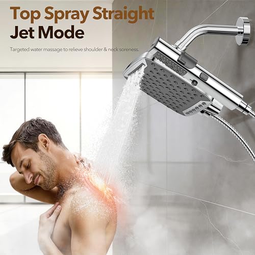 JDO High Pressure Rain Shower Head with Handheld Spray Silver | 7 Modes Dual Shower Head, 10-inch Rainfall Showerheads Combo, Detachable Hand Held Shower Wand, Power Jets, 71" Hose - color: Silver