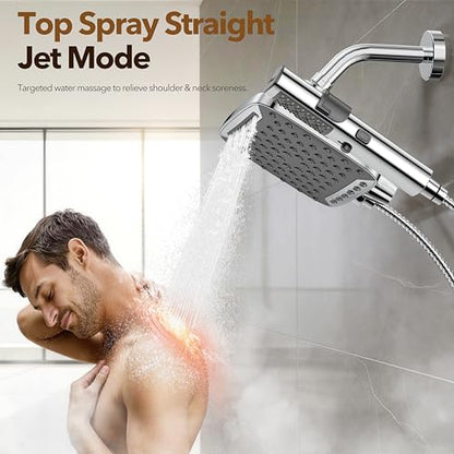 JDO High Pressure Rain Shower Head with Handheld Spray Silver | 7 Modes Dual Shower Head, 10-inch Rainfall Showerheads Combo, Detachable Hand Held Shower Wand, Power Jets, 71" Hose - color: Silver