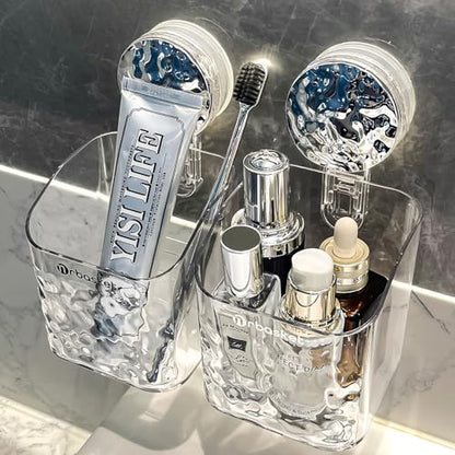 2 Pack Suction Cup Shower Caddy, Wall Mounted Suction Electric Toothbrush Holder for Bathroom, Clear Shower Rack with 2 Movable Hooks, Toothpaste and Razors Shower Organizer - style: Small size, 2 pieces