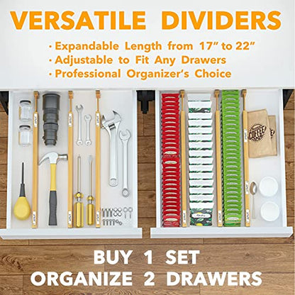 SpaceAid Bamboo Drawer Dividers with Labels, Kitchen Adjustable Drawer Organizers, Expandable Organization for Home, Office, Dressers and Bathroom, 6 Dividers (17-22 in) (Pack of 2) - size: Long (17-22 in) (Pack of 2)