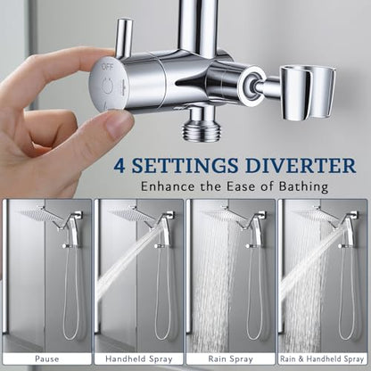 G-Promise All Metal Shower Diverter with Low Handheld Holder (Chrome) | 6 Inch Downward-Extend Bracket for All Heights, 4 Spray Modes with Pause Mode, Anti-Leak, Easy Install, Universal Replacement - color: Chrome, size: Lower 6 Inch