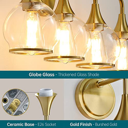 Gold Bathroom Vanity Light 4-Light Bathroom Vanity Light Fixtures Over Mirror with Clear Glass Shade 30.7 inch Wall Sconce Lighting Bath(Exclude E26 Bulb) - color: Gold, size: 4 Light