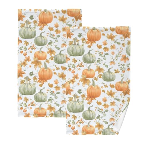 ALAZA Thanksgiving Pumpkin Hand Towels for Bathroom Set of 2 Fall Leaves Fingertip Towels Face Towels,Cotton Soft Absorbent Bath Towels Thanksgiving Hand Bath Towel 16x28in - color: Thanksgiving Pumpkin