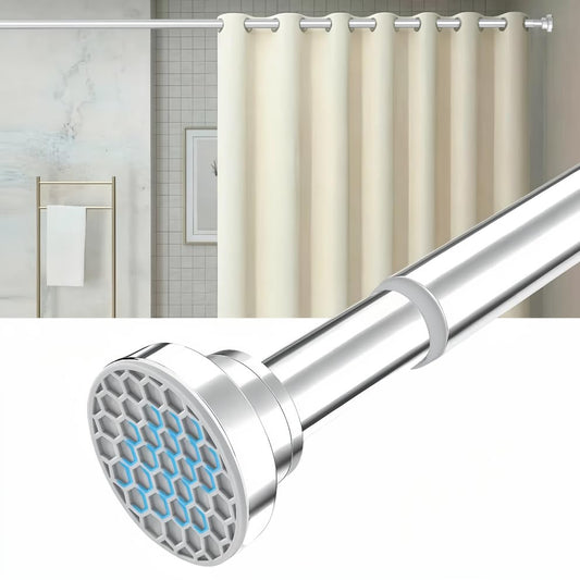 Silver Shower Curtain Rod Adjustable 30-90 Inch, 7/8"Diameter 304 Stainless Steel Never Rust Non Slip Heavy Duty Tension Rod, No-Drill Spring Curtain Rod for Bathroom Kitchen - color: Silver, size: 30-90 Inch