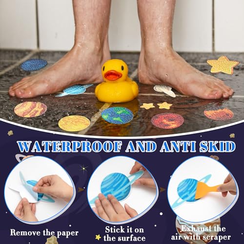 Fullhawl 30 Pcs Planet Non Slip Shower Stickers, Bathtub Safety | 30 Pack Planet Design, Textured Grip Surface, Easy Peel & Stick Setup, Adds Safety to Kids' Bathroom - style: Planet