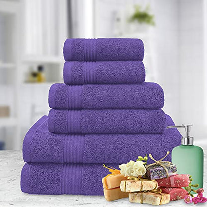 American Veteran Towel, 6 Piece Towel Set for Bathroom, 100% Cotton Turkish Bathroom Towels, 2 Bath Towels 2 Hand Towels 2 Washcloths, Purple - color: Purple, size: X Large 6 PC