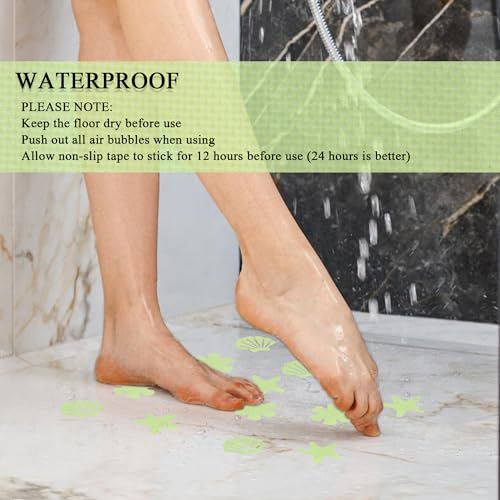 24pcs Luminous Anti Slip Shower Stickers for Bathroom Tub Stairs Floor Laundry Shell Starfish Flower Non Slip Safety Waterproof Anti Skid Strip Tape Decals for Kid Baby (Luminous-Mixture)