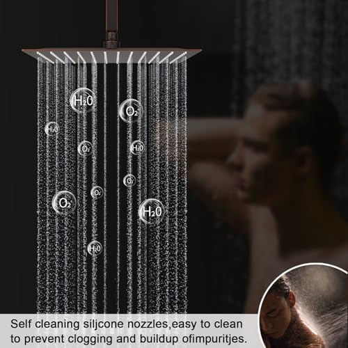 Oil Rubbed Bronze Shower System with 3 Rain Shower Head(12+8+8 inch), Handheld Spray, 4 Way Smart Temperature Display Shower Faucet set - color: Oil Rubbed Bronze, size: 12+8+8 inch