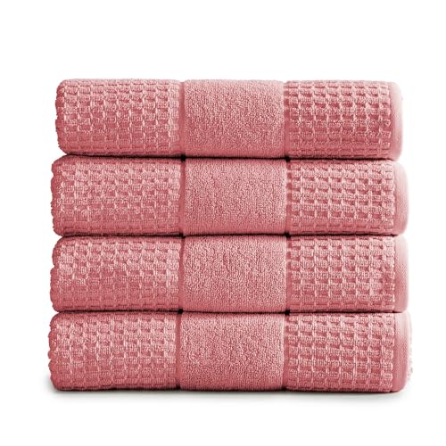 Market & Place 100% Cotton Super Soft Luxury Bath Towel Set | Quick-Dry and Highly Absorbent | Waffle Textured | 550 GSM | Includes 4 Bath Towels | Harper Collection (Rose) - color: Rose, size: Bath Towel (4-Pack)