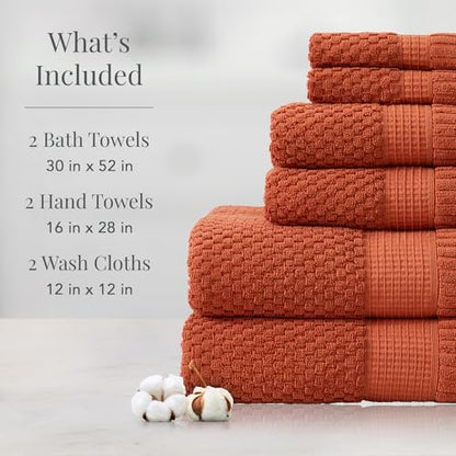 NY Loft 100% Cotton 6-Piece Bath Towel Set | Clay | Oeko-TEX | Quick-Dry | 30" x 52" Bath Towels | 16" x 28" Hand Towels | 12" x 12" Washcloths | Super Absorbent | Designer-Styled Texture - color: Baked Clay, size: 6 Piece Set