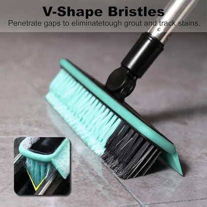 Grout Cleaner Brush with Long Handle, V-Shaped Floor Scrub Brush Swivel Grout Brush Stiff Bristle Floor Grout Scrubber for Bathroom, Tile Line, Crevice, Kitchen, Wall, Deck, Garage (Green) - color: Green