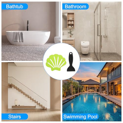 PATIKIL Bathtub Non Slip Stickers 3.54x2.76 Inch, 12 Pack Shell Safety Shower Floor Anti Slip Stickers with Adhesive Decals Scraper for Bath Tub Shower Floor Stair, Light Green - color: Light Green