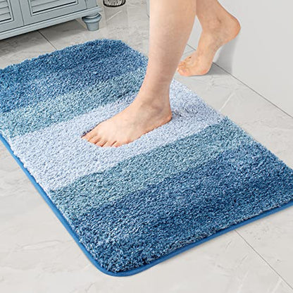 Walensee Bath Rug - Non Slip, Soft Microfiber Shaggy Mat (20 x 32, Ombre Blue) Water Absorbent, Machine Washable, Thick Plush Shower Mat - color: Ombre Blue, size: 20" x 32" Rectangular