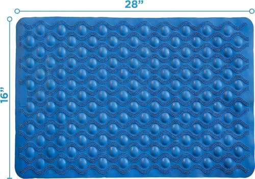 NOVA Non-Slip Bath Mat for Tub & Shower, 16” x 28” Anti-Skid Bathtub Mat with Secure Suction Cups, Bubble Texture Foot Massage, Anti-Fungal, Easy-Clean Bathroom Safety Mat, Blue "