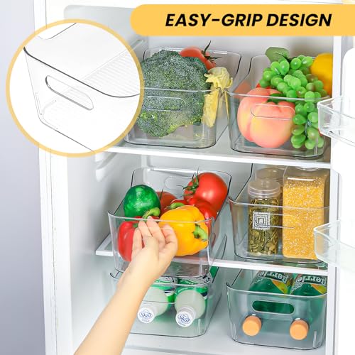 CiWiVOKi 12 Pack Clear Plastic Storage Bins, Acrylic Organizer and Containers with Handle for Pantry, Cabinet, Closet, Refrigerator, Freezer, Bathroom, Kitchen Under Sink Storage - size: 12 Pack