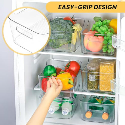 CiWiVOKi 12 Pack Clear Plastic Storage Bins, Acrylic Organizer and Containers with Handle for Pantry, Cabinet, Closet, Refrigerator, Freezer, Bathroom, Kitchen Under Sink Storage - size: 12 Pack