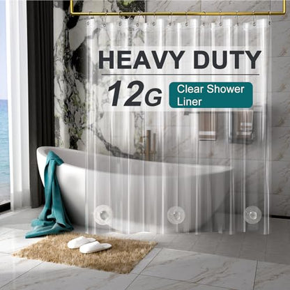 AmazerBath Heavy Duty Shower Curtain Liner 12 Gauge, 72 x 65 Inches Clear Shower Curtain Liner with 3 Clear Stones and 12 Grommet Holes, Weighted Plastic Shower Liner - size: 72"W x 65"L (Pack of 1)