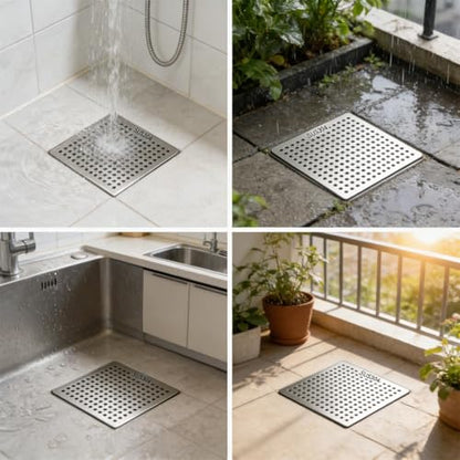 Square Shower Floor Drain, Bathroom Tile Insert Drain, Floor Drainer Strainer Cover, Anti-Clogging Shower Drain for Bathroom, Kitchen, Washroom Garden Leaf Guard(9.8cm) - size: 9.8cm