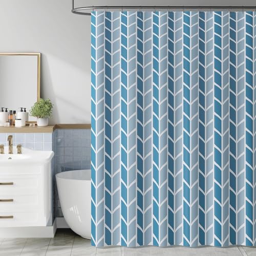 jinchan Blue and White Geometric Shower Curtain Chevron Arrow Farmhouse Shower Curtains for Bathroom Modern Waterproof Fabric with 12 Hooks 70x72 Inches - color: Arrow Blue, size: 70"W x 72"L (Pack of 1)