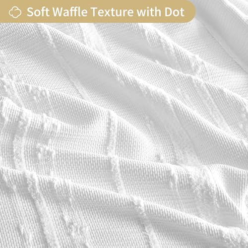 Extra Long White Shower Curtain Boho, 72 x 90 Cotton Blend Waffle Weave Stripe Textured Heavy Duty, Fabric Shower Curtain for Bathroom, Hotel, Washable - color: White, size: 72"W x 90"L (Pack of 1)