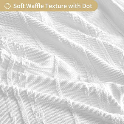 Extra Long White Shower Curtain Boho, 72 x 90 Cotton Blend Waffle Weave Stripe Textured Heavy Duty, Fabric Shower Curtain for Bathroom, Hotel, Washable - color: White, size: 72"W x 90"L (Pack of 1)