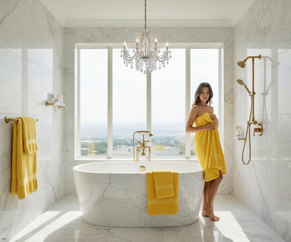 CRAFTBERRY- 6 Piece Cotton Bath Towel Set- 2 Bath - 2 Hand - 2 Face, Yellow | 100% Cotton • Thick & Plush • Hotel Quality • Ultra Soft • Highly Absorbent • Quick Dry • Low Lint • Machine Washable - color: Sunrise Yellow
