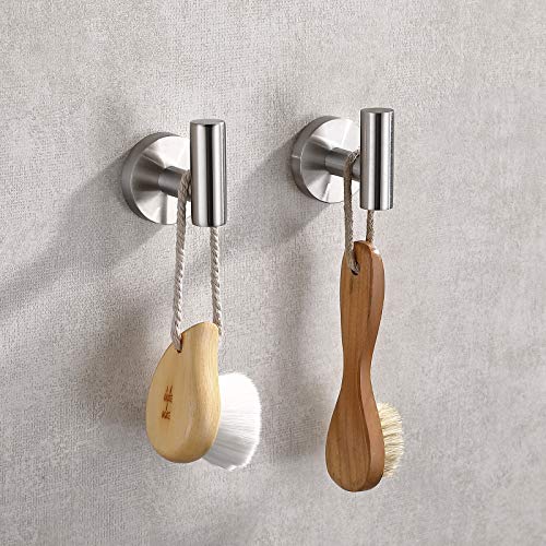 TASTOS Bathroom Towel Hooks Brushed Nickel, 2 Pack Stainless Steel Robe Coat and Clothes Hook, Heavy Duty Wall Hook for Bathroom & Kitchen, Modern Round Style Screw Wall Mounted - color: Brushed Nickel