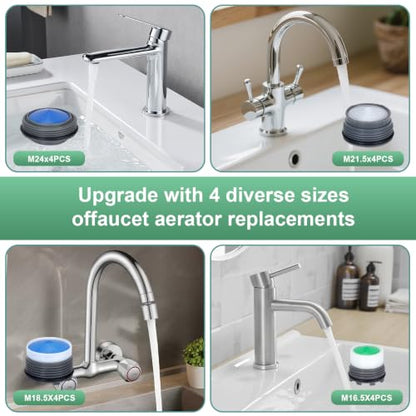 Upgraded Metal 10-in-1 Faucet Aerator Tool Kit,Includes 16 Pack Replacement Faucet Aerators M16.5/M18.5/M21.5/M24 (4 Each Size),Universal Heavy-Duty Removal Key,Must-Have DIY Plumbing Fixes