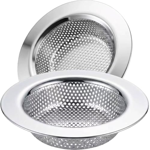 Kitchen Sink Strainer Stainless Steel, LASSHSWA Kitchen Sink Drain Strainer, Sink Strainers for Kitchen Sinks with Large Wide Rim 4.5" Diameter (2 Pack) - style: 2 PACK