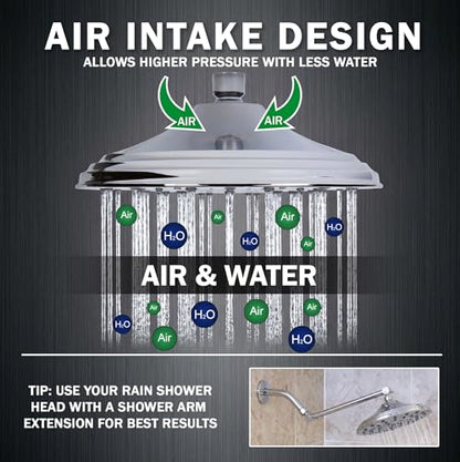 Rainfall Shower Head - 2.5 GPM - Polished Chrome | 8 Inch Large Overhead Rain Showerhead With Self-Clean Nozzles, High Flow, Easy Install, Adjustable Brass Ball Joint - color: Polished Chrome