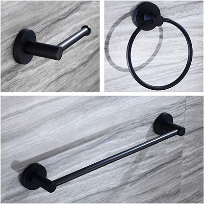 Black Bathroom Hardware Set Wall Mounted,24'' Towel Bar Adjustable,Toilet Paper Holder,Towel Ring,3-Piece Lavatory Shower Set with Gift Box,Black - size: 3 PCS