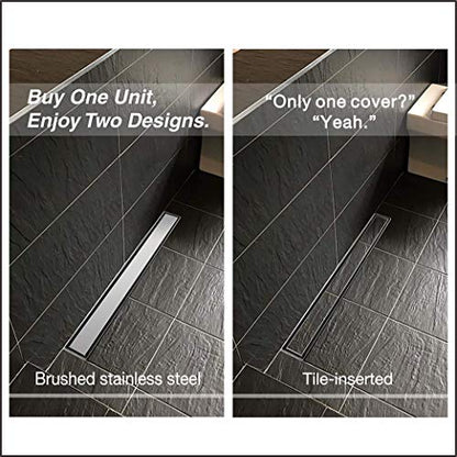 Neodrain 18" Brushed Linear Shower Drain,2-in-1 Flat& Tile Insert Cover | 304 Stainless Steel,Fast Drainage, Durable,Rectangle Shower Floor Drain with Adjustable Feet,Hair Strainer,Fits Bathrooms - color: Stainless Steel, size: 18 In