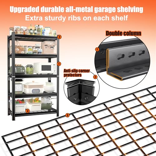 35" Wide 5-Wire Shelving Metal, Storage Shelves 5-Tier, Utility Shelf Rack, Heavy Duty Adjustable, 2000 LBS Capacity, Study and Stable Organizer Rack for Kitchen Pantry Closet, Black, 16" Dx72 H - size: Wire 5 Tier-72"H*36"W*16"D