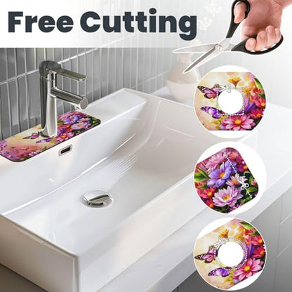 Pink butterfly flower Kitchen sink faucet pad, strong water absorption, anti slip, easy to clean, very suitable for splash and drip prevention, suitable for kitchens and bathrooms - color: Pink butterfly flower