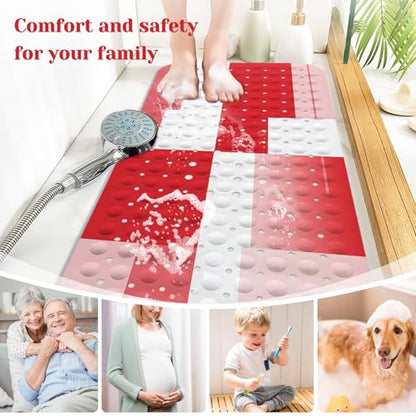 Red Bath Tub Mat Non Slip, Modern Geometric Large Washable Shower Mats with Drain Holes and Suction Cups,40 X 16 Inch - color: Red